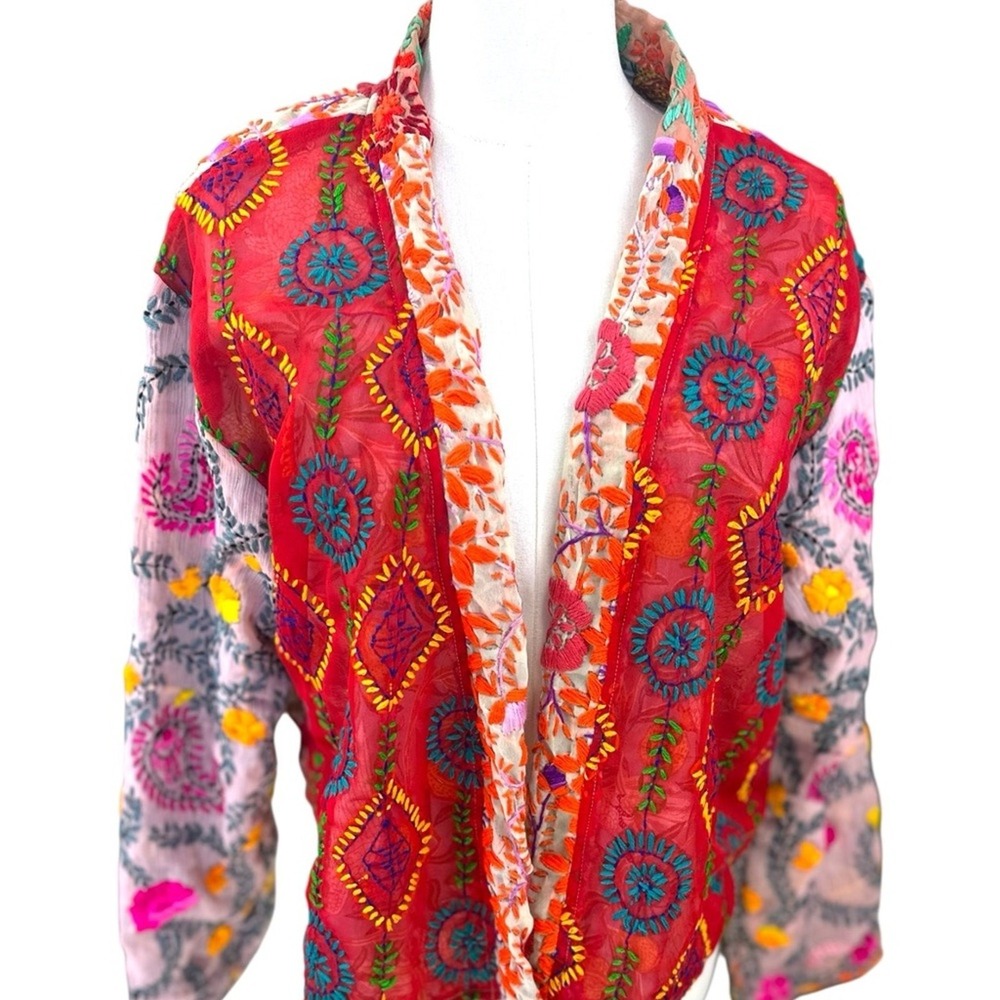 Kaantha‎ Karma Phulkari NWOT SZ XL Embroidered Kimono Jacket handmade in India